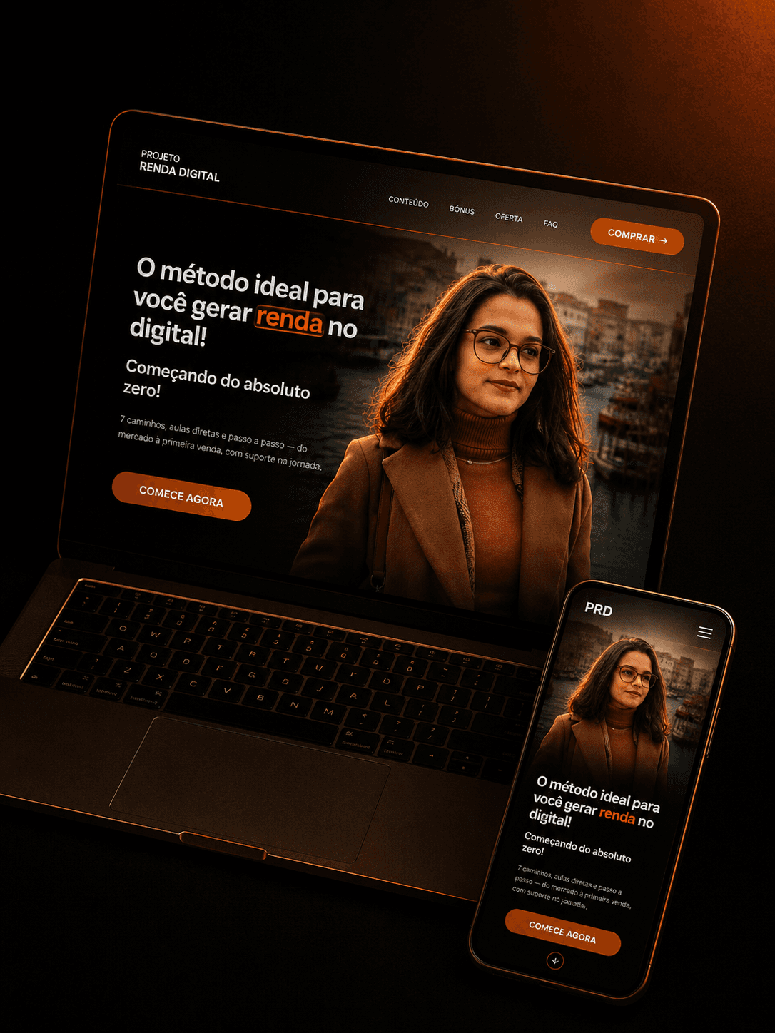 Mockup da landing page em notebook e celular